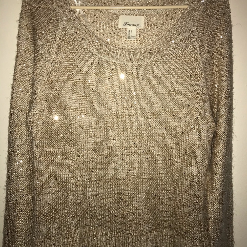 Forever 21 Gold Sequin Scoop Neck Sweater